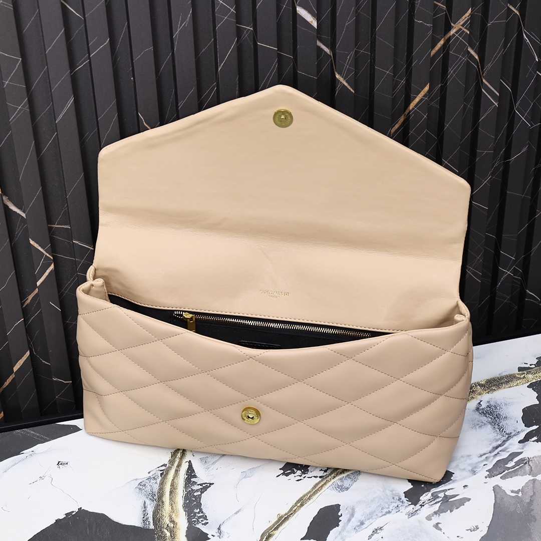 Saint Laurent Sade Puffy Leather Envelope Clutch Bag Beige