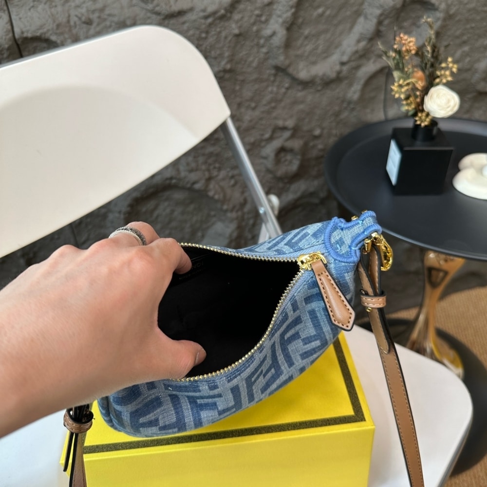 Fendi Fendigraphy Mini Bag FF Jacquard Fabric Denim Blue 20Cm 8BS081AS3FF1PLN