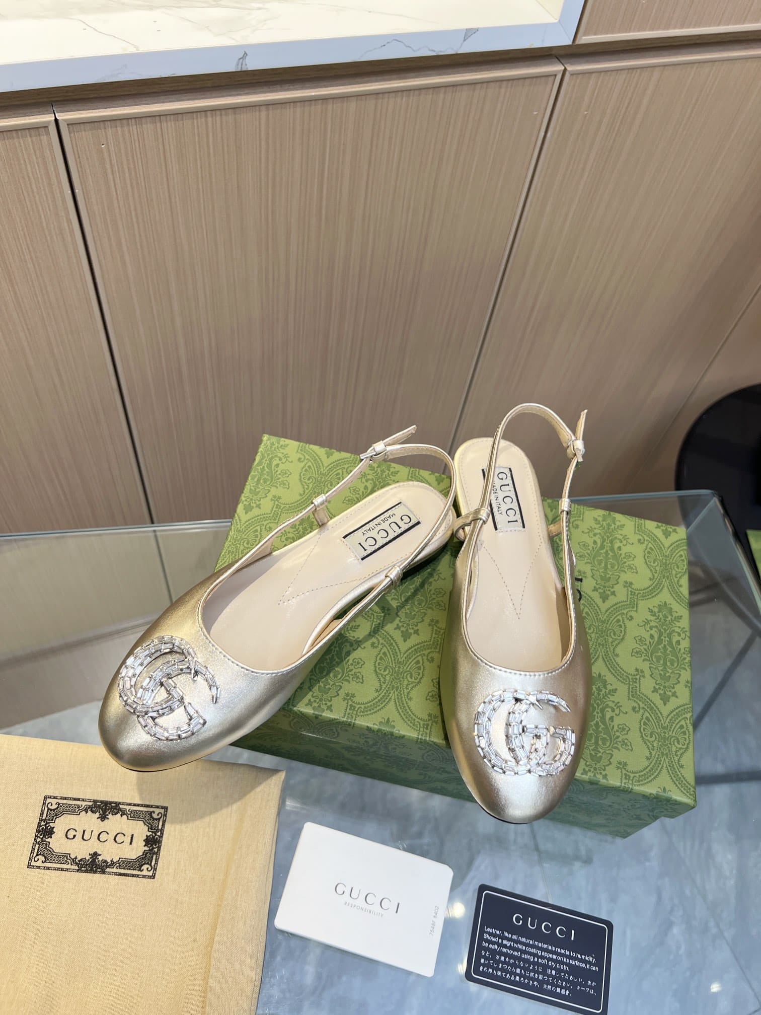 Gucci Gg Crystal Slingback Silver