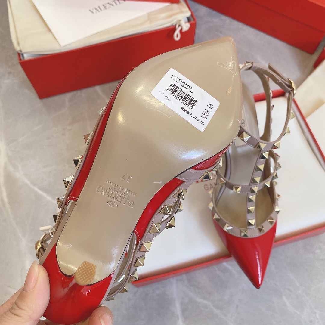 Valentino Patent Rockstud Caged Pump 100Mm Red