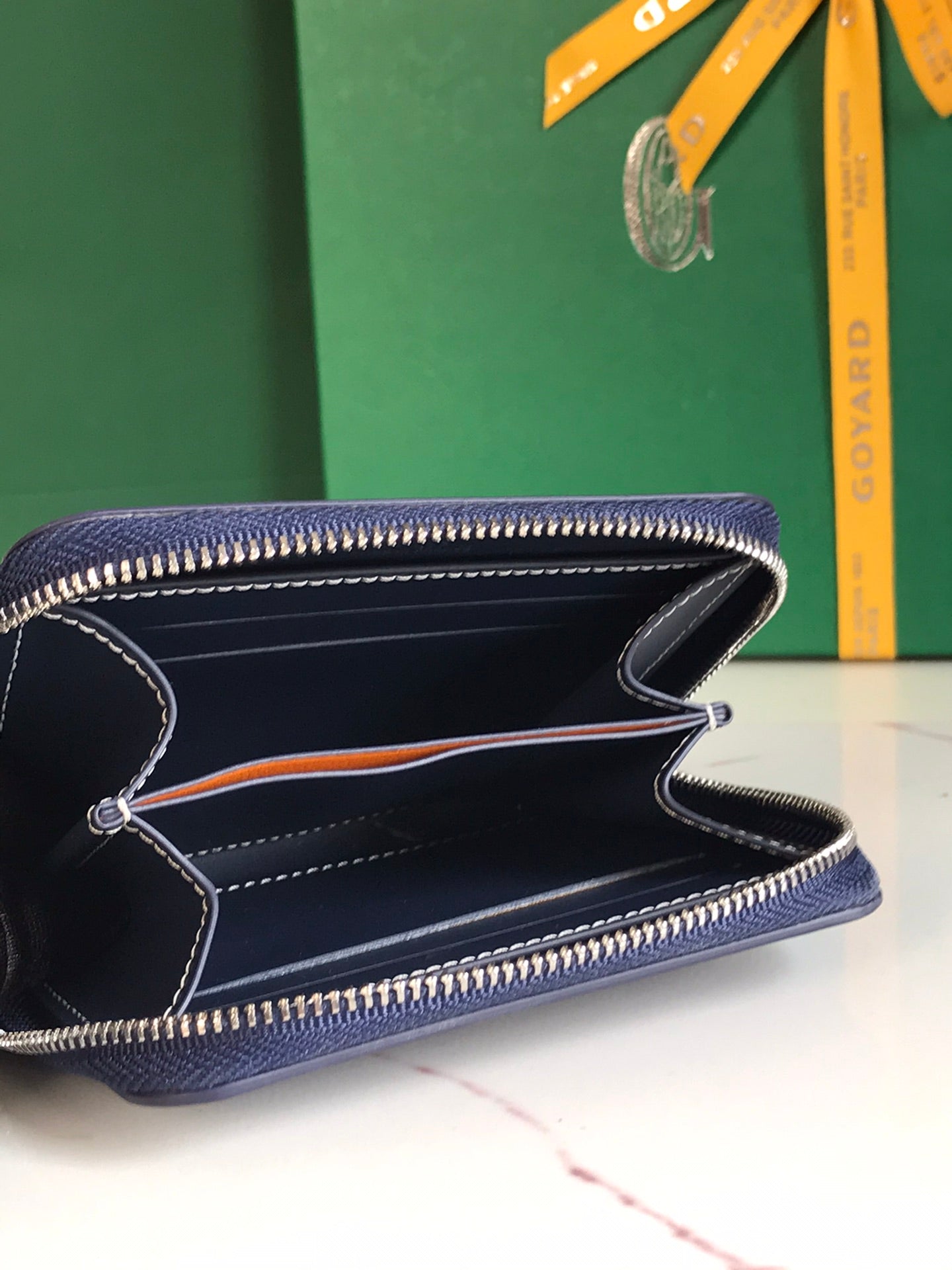 Goyard Matignon Mini Wallet 11cm Navy Blue Goyardine Canvas And Calfskin