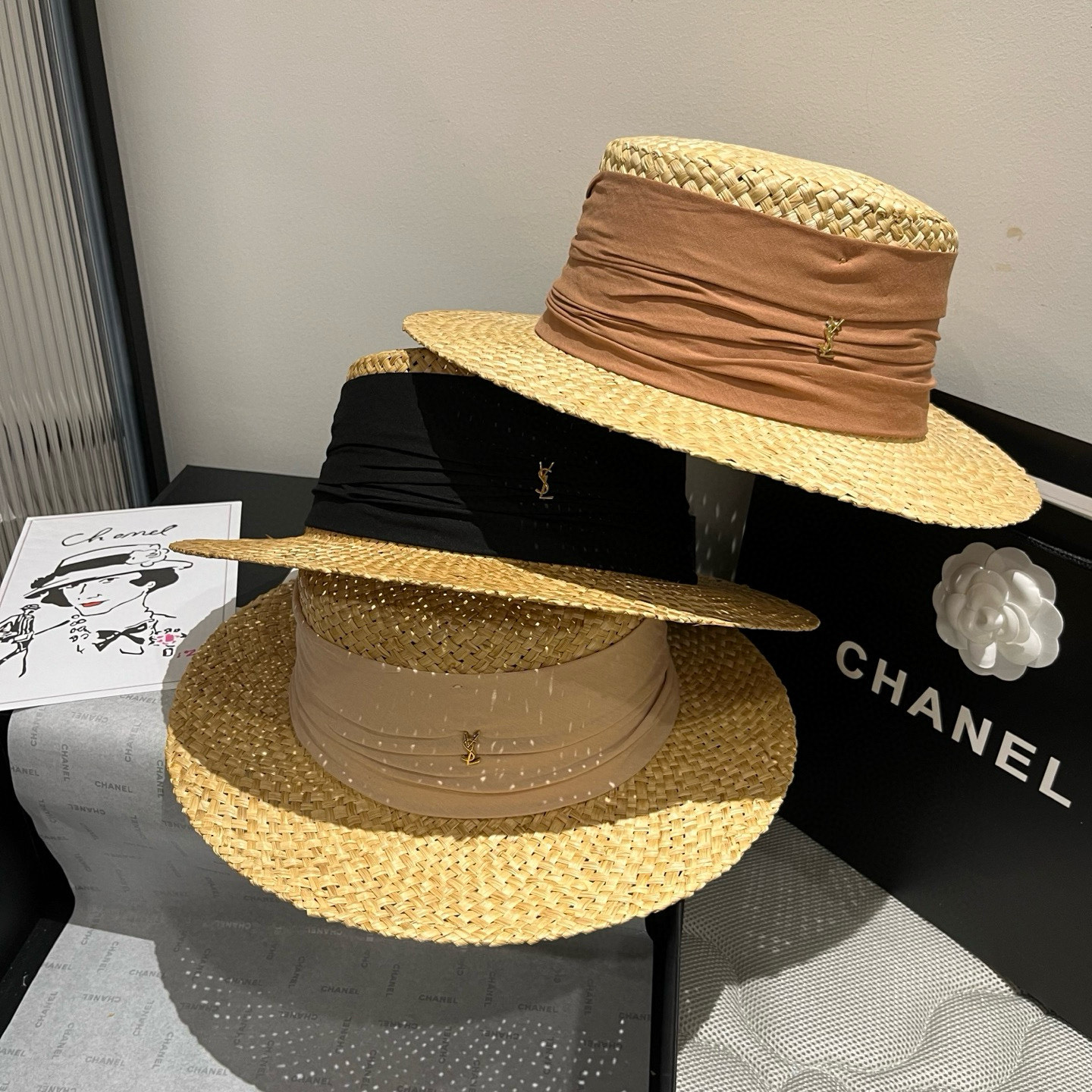 YSL Saint Laurent New Arrival Flat-Top Straw Hat