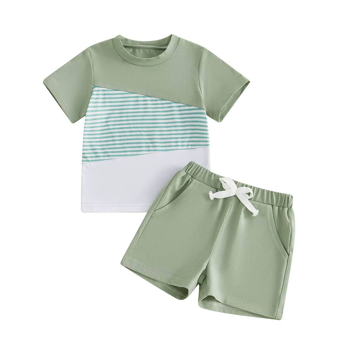Short Sleeve Color Block Solid Shorts Toddler Set