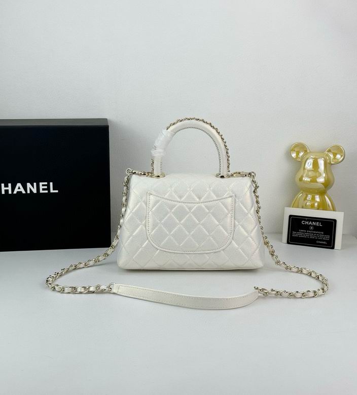 Chanel Coco Classic Flap Bag 24cm/9.4in Caviar Leather Silver Hardware – White.