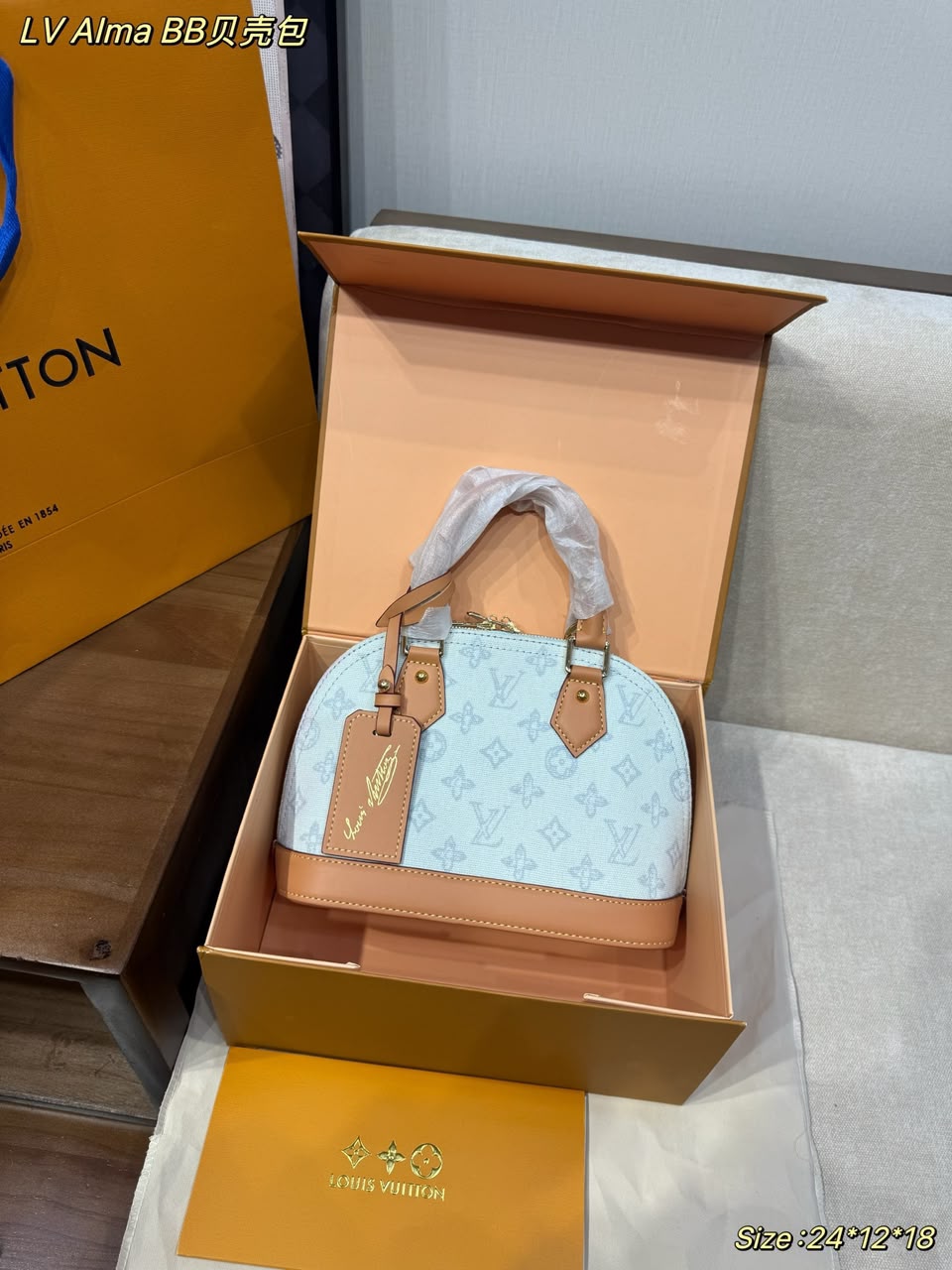 Louis Vuitton Alma BB Bag Monogram Origine Bleu Courrier 23.5cm M27526
