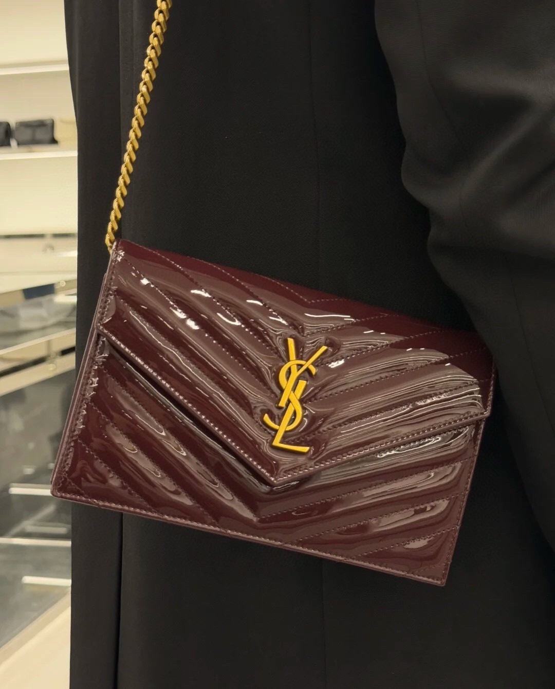 Saint Laurent Envelope Wallet on Chain in Quilted Patent Leather 19cm