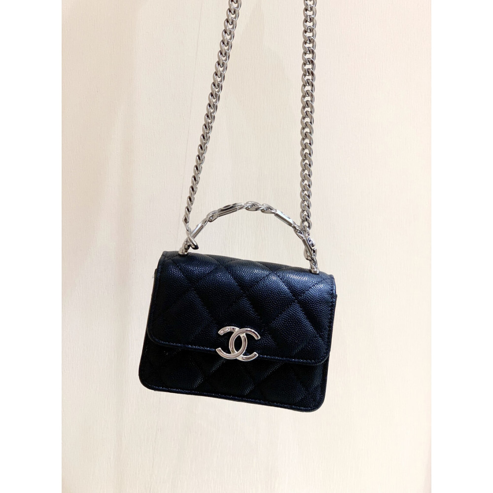 Chanel Enamel Handle Clutch with Chain in Grained Calfskin