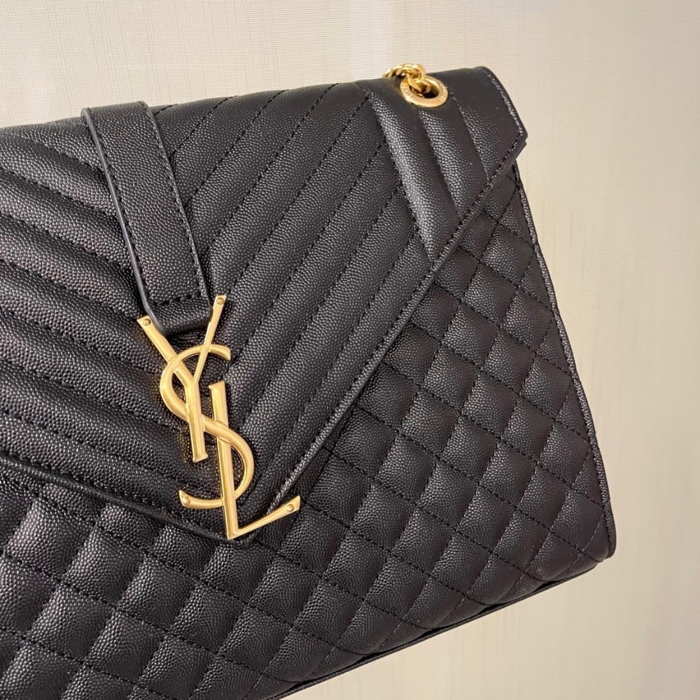 Saint Laurent Envelope Large Mix Matelassé Shoulder Bag Black 31cm 600166BOW911000