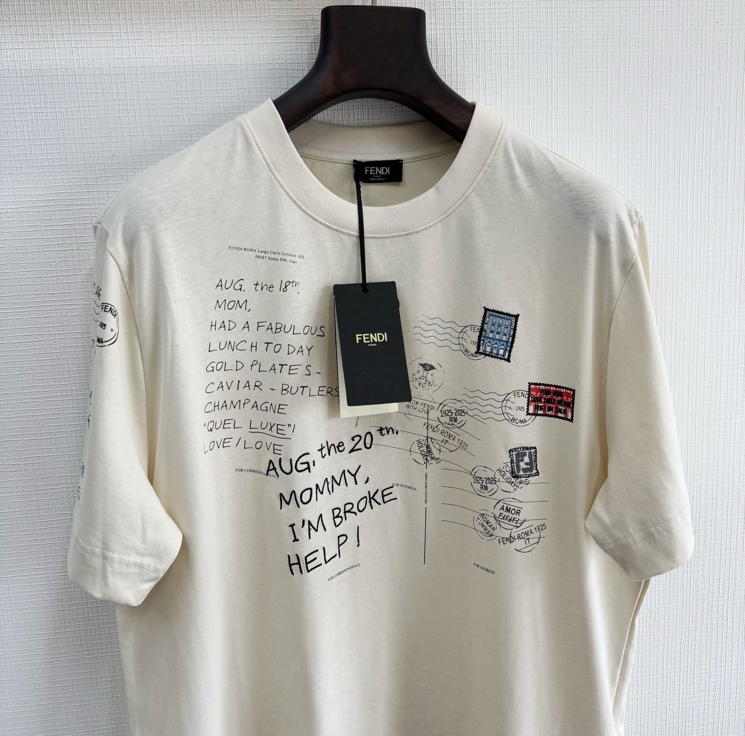 Fendi 25SS Stamp-Inspired Crew Neck T-Shirt