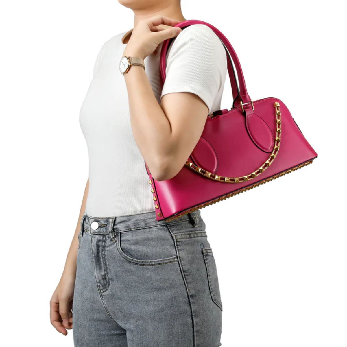Valentino Garavani Rockstud East-West Zip-Up Tote Bag Pink 34Cm