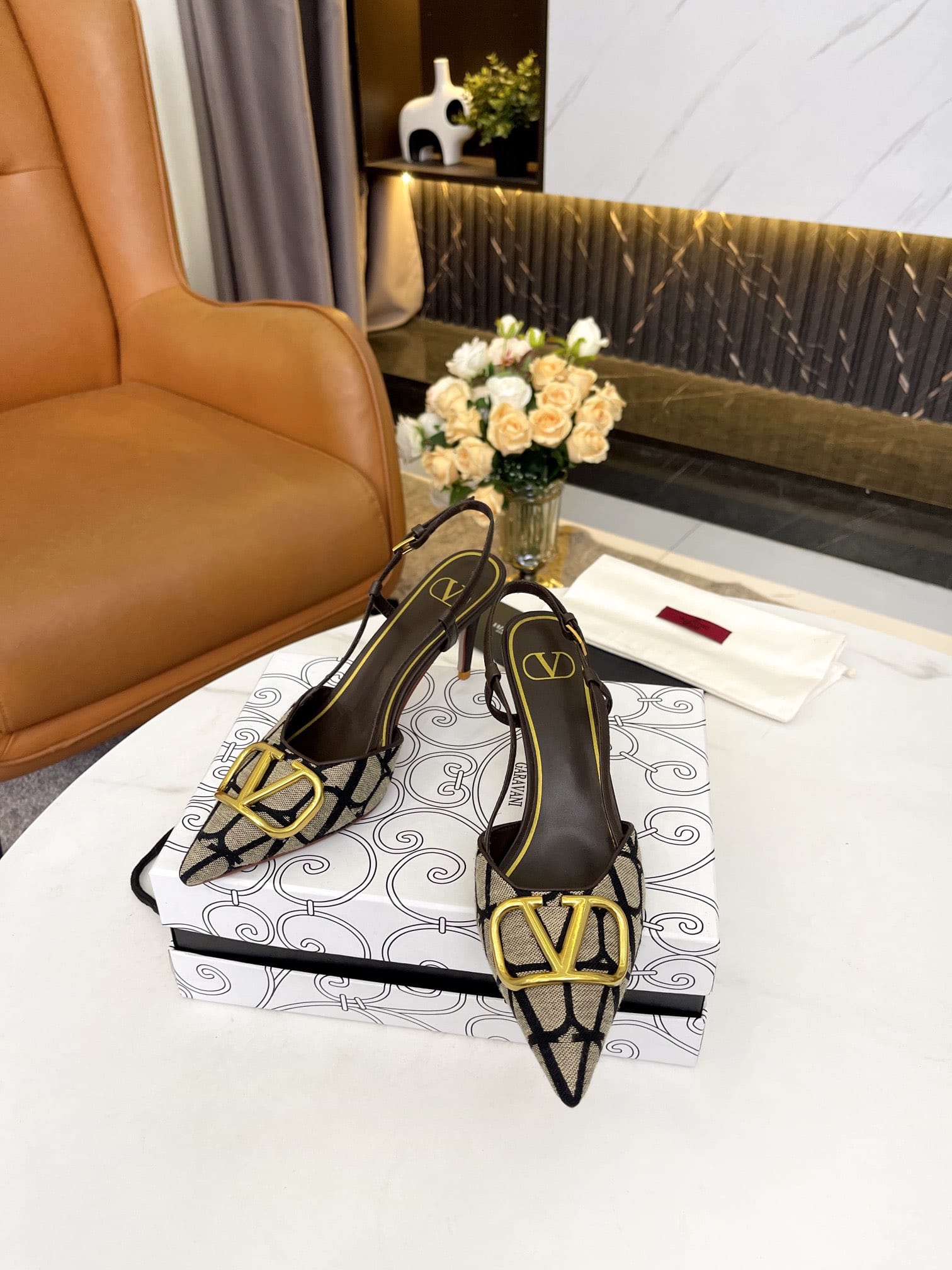 Valentino Garavani VLogo Signature Slingback Pump In Toile Iconographe Black