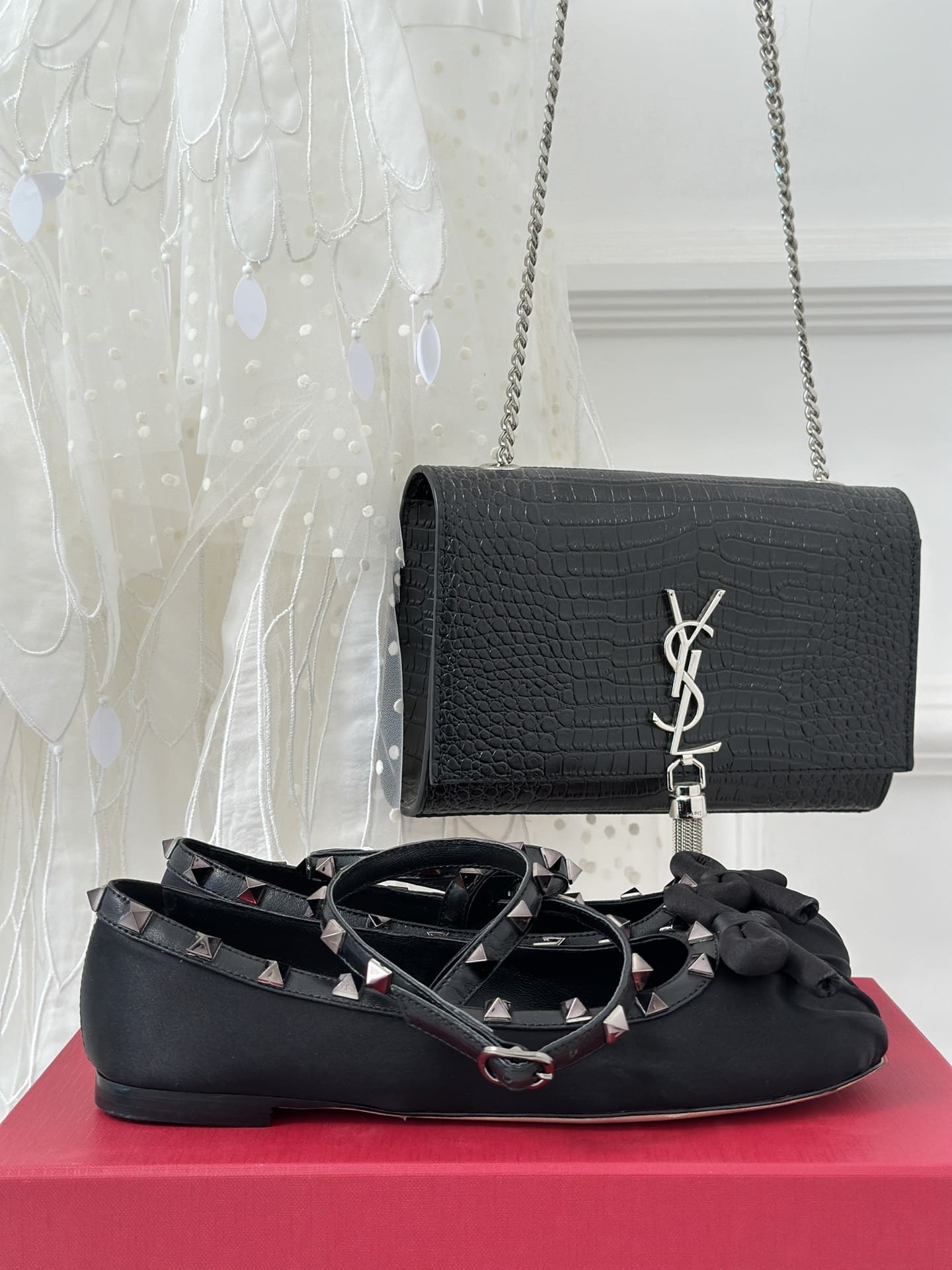 Valentino Garavani Rockstud Satin Ballerinas With Tone On Tone Studs Black 3W2S0Hb6Eql 0No
