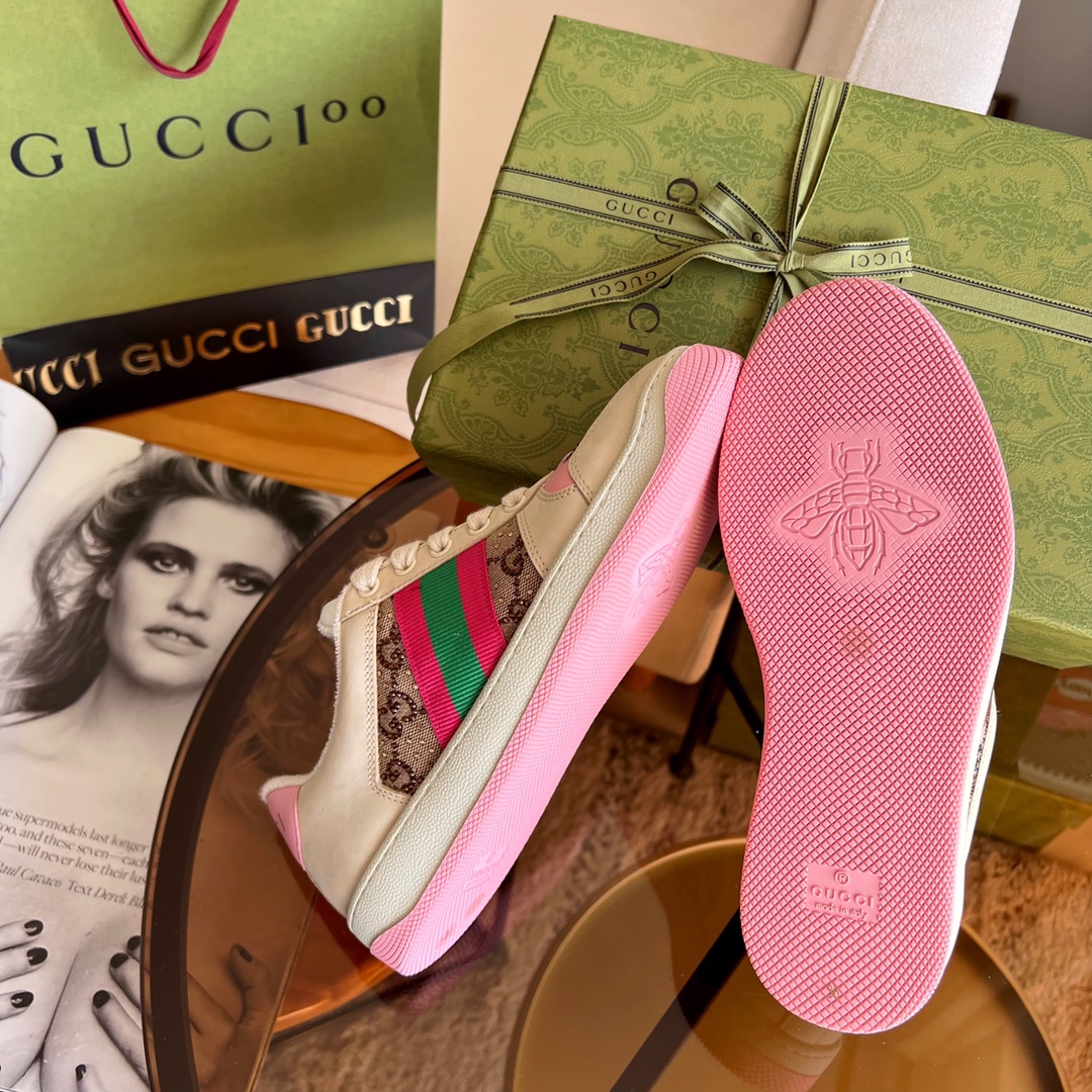 Gucci Women’s Screener Sneaker With Crystals Pink 677423 9SFR0 25