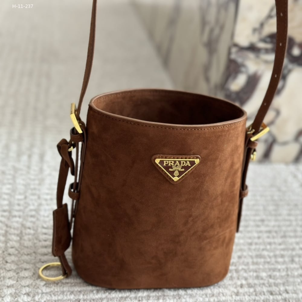 Prada Suede Mini Bucket Bag Cinnamon 18Cm