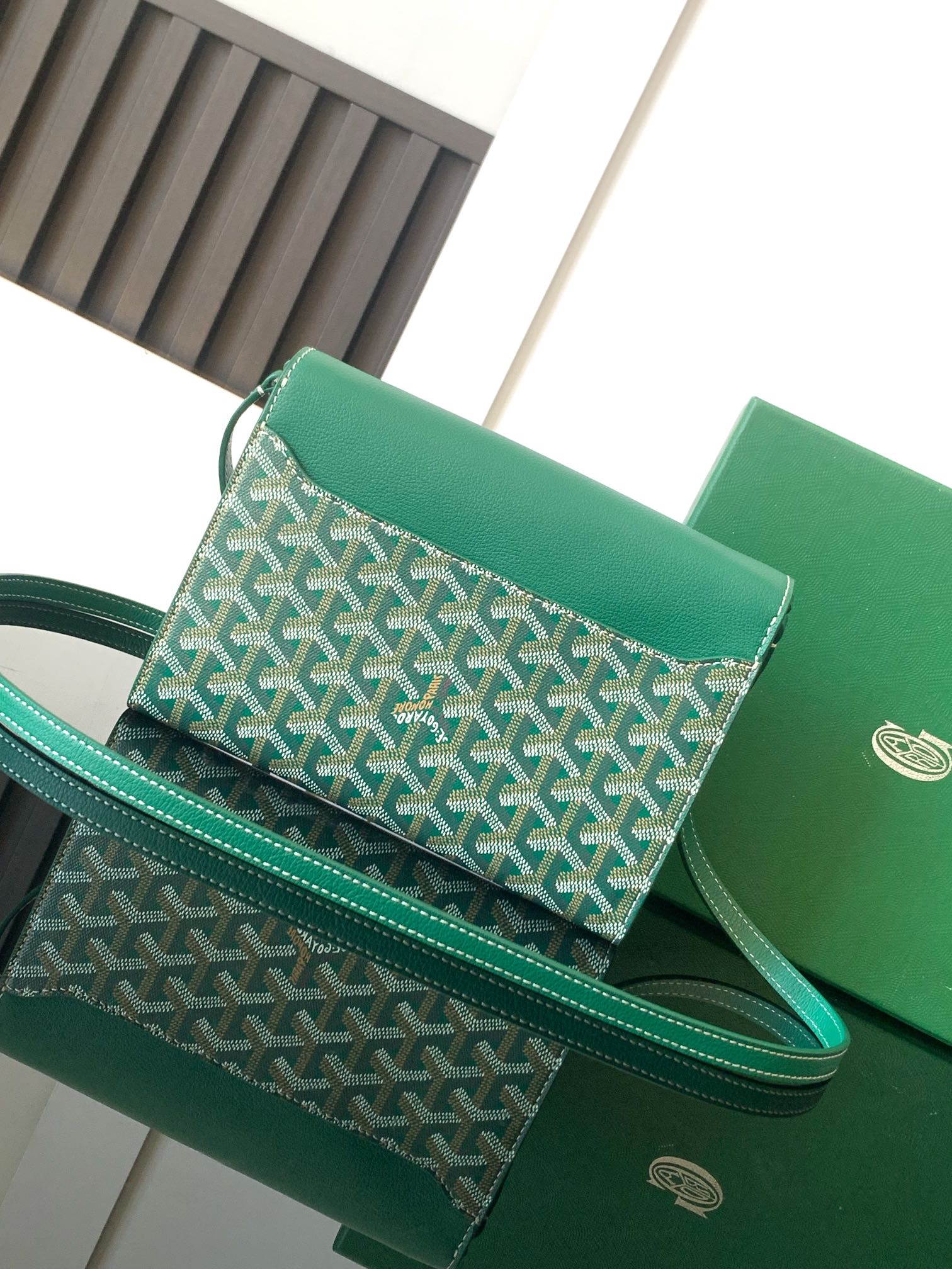 Goyard Chypre Wallet-Pouch 21 Cm Green Goyardine Canvas And Calfskin