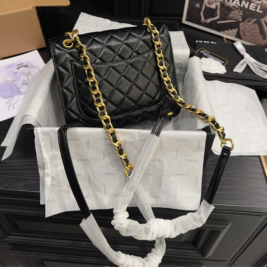 Chanel 23S Retro Backpack With Gold Hardware Black 22Cm/8.7in