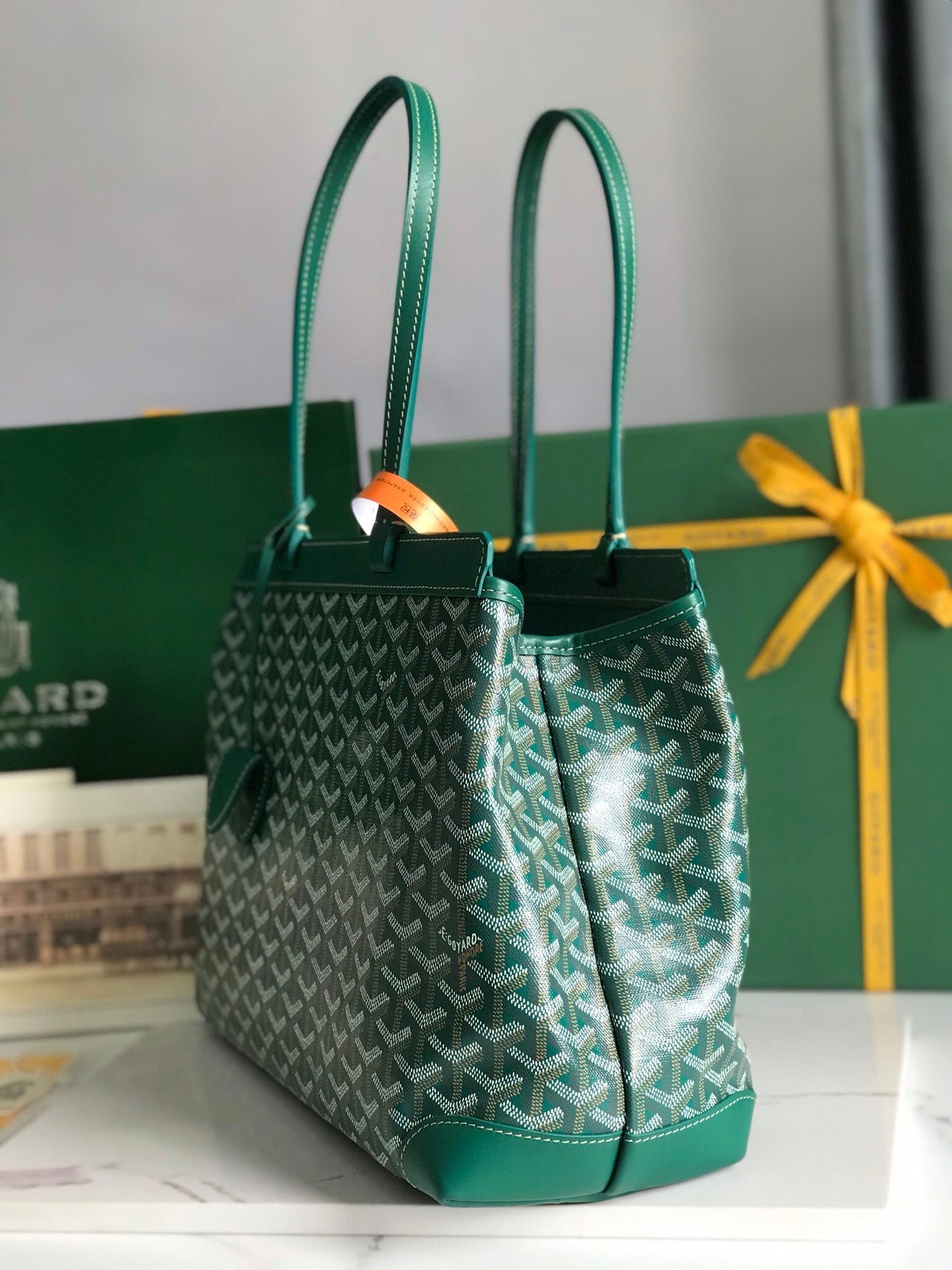 Goyard Bellechasse Biaude Pm Bag 36cm Green Goyardine Canvas And Calfskin Trim