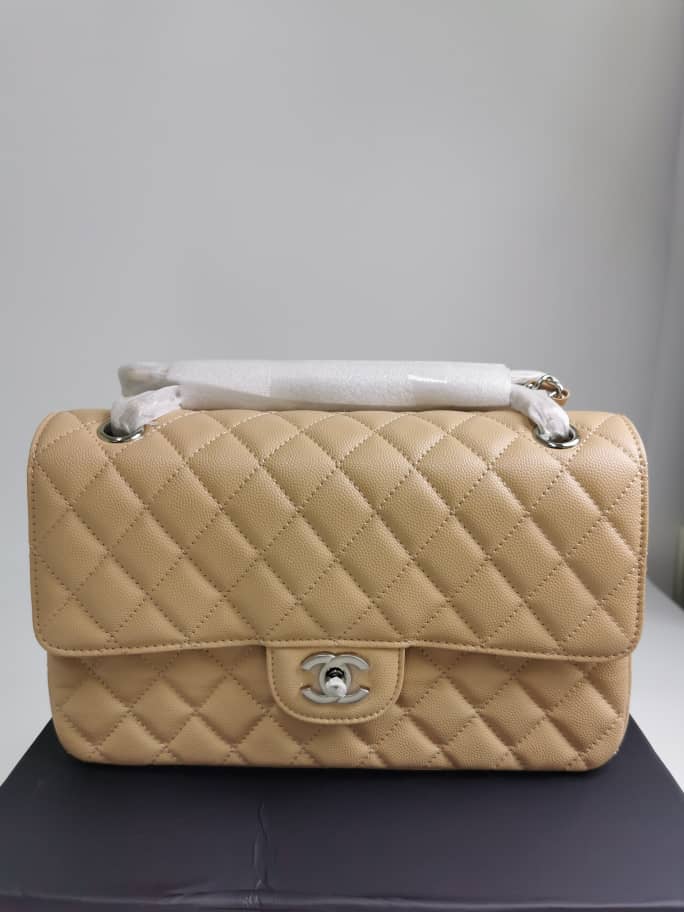 Chanel Cc Timeless Lined Flap Caviar Bag Dark Beige 26Cm