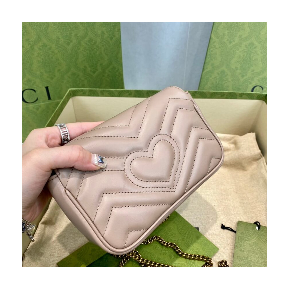 Gucci GG Marmont Matelasse Chevron Leather Super Mini Bag Nude Pink
