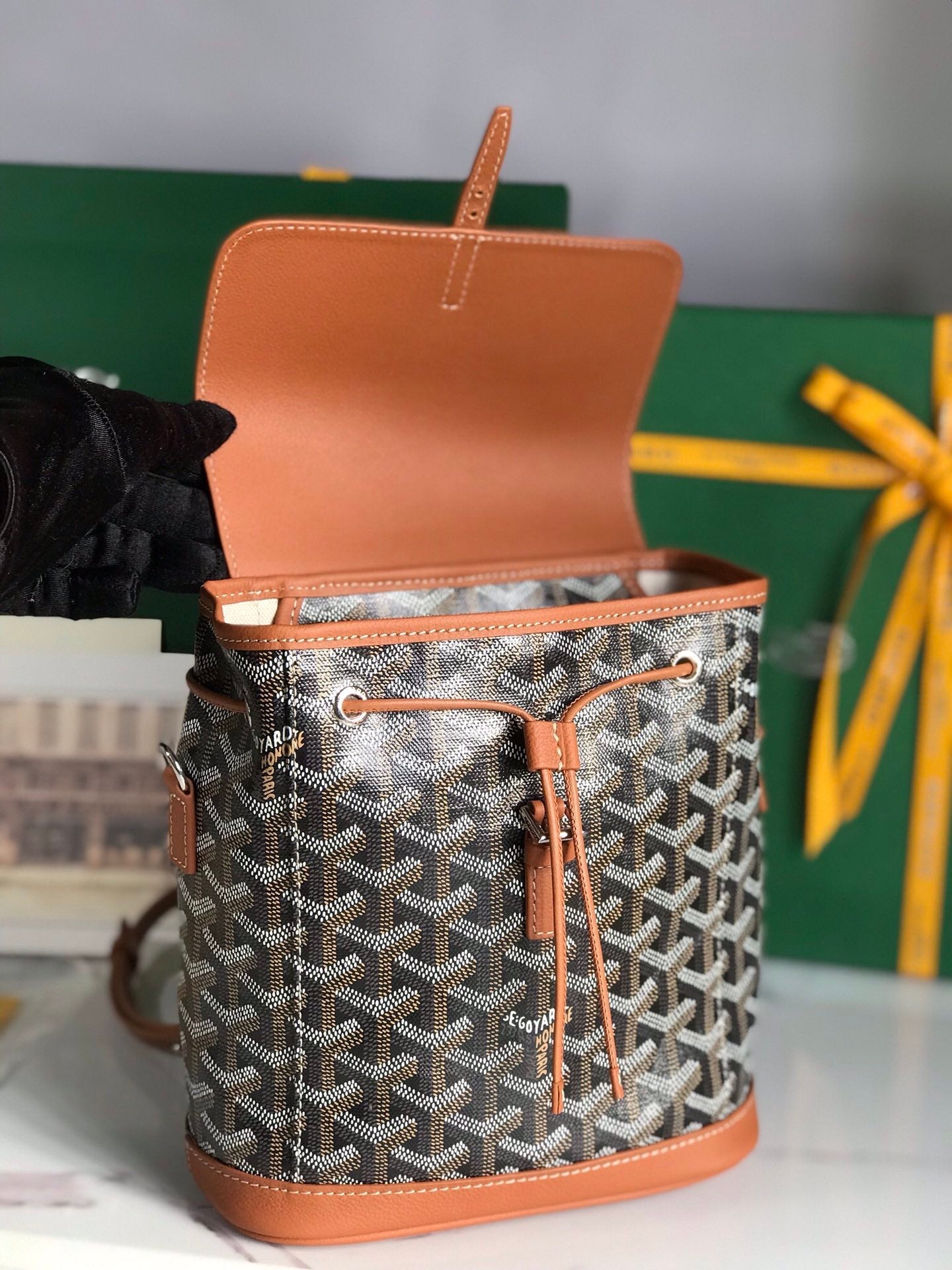 Goyard Alpin Mini Backpack 21 Cm Tan Lambskin And Black Goyardine Canvas