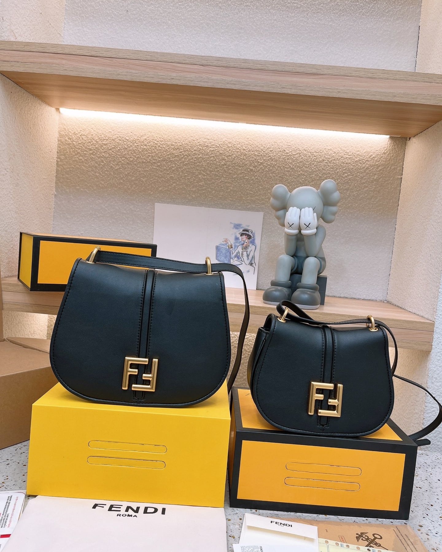 Fendi C’Mon Medium Black Smooth And Full Grain Leather Bag 25Cm 8Bt366Aq0Kf04Tx