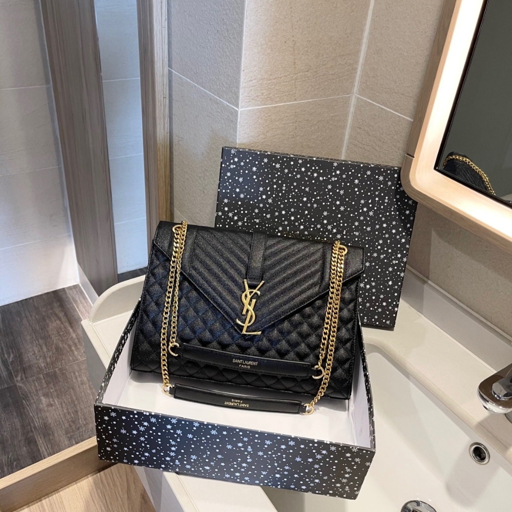 Saint Laurent Envelope Large Mix Matelassé Shoulder Bag Black 31cm 600166BOW911000
