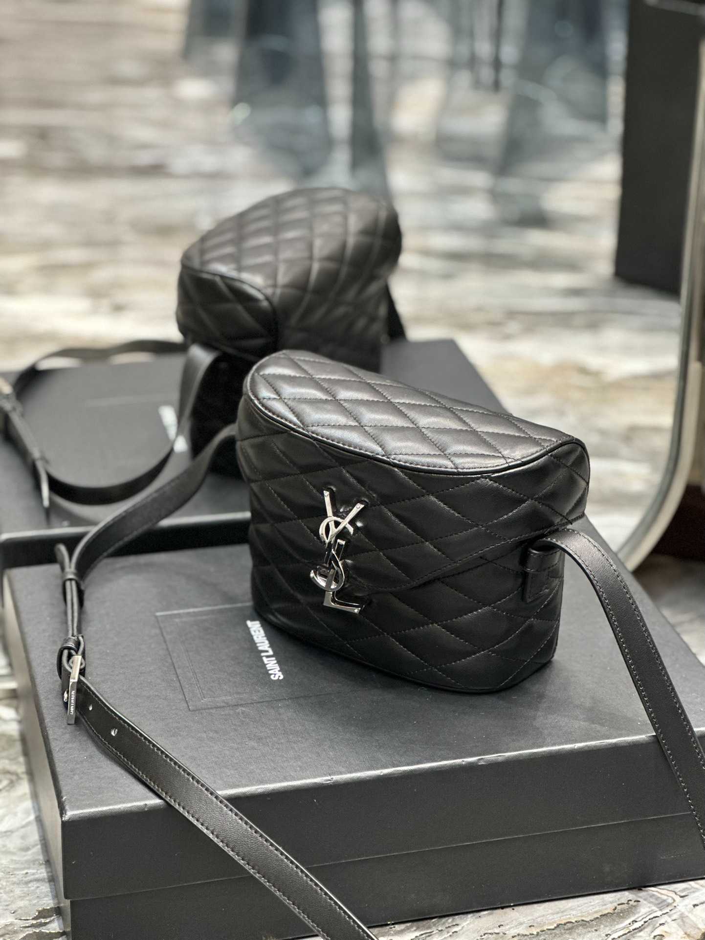 Saint Laurent June Box Bag In Quilted Black