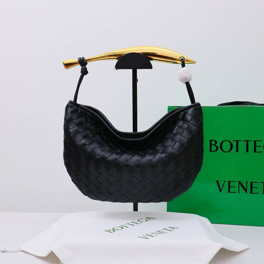 Bottega Veneta Sardine Handle Bag Black 33Cm