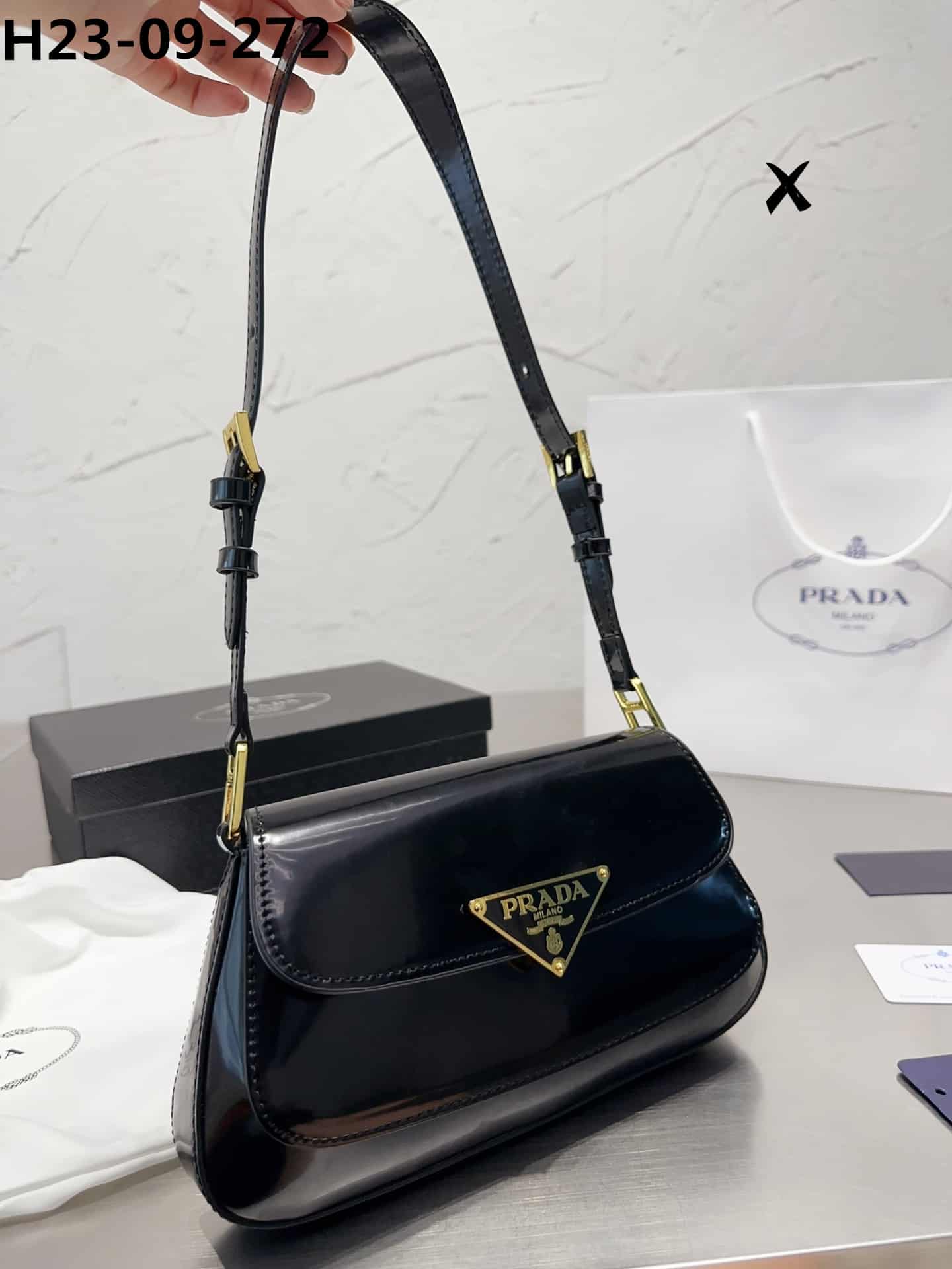 Prada Brushed Leather Bag Black 27Cm