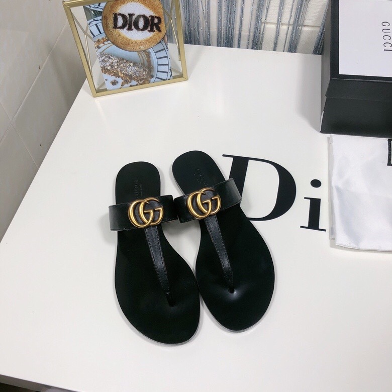 Gucci Double G Thong Leather Black ‎497444 A3N00 1000