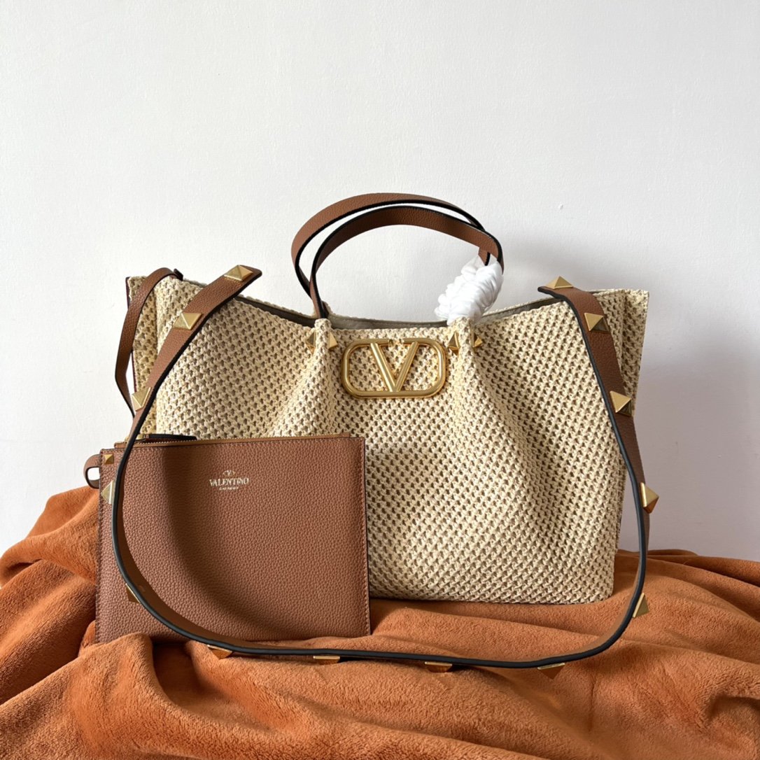 Valentino Garavani Summer Woven Natural Brown Leather Tote Bag 35cm/13.8in