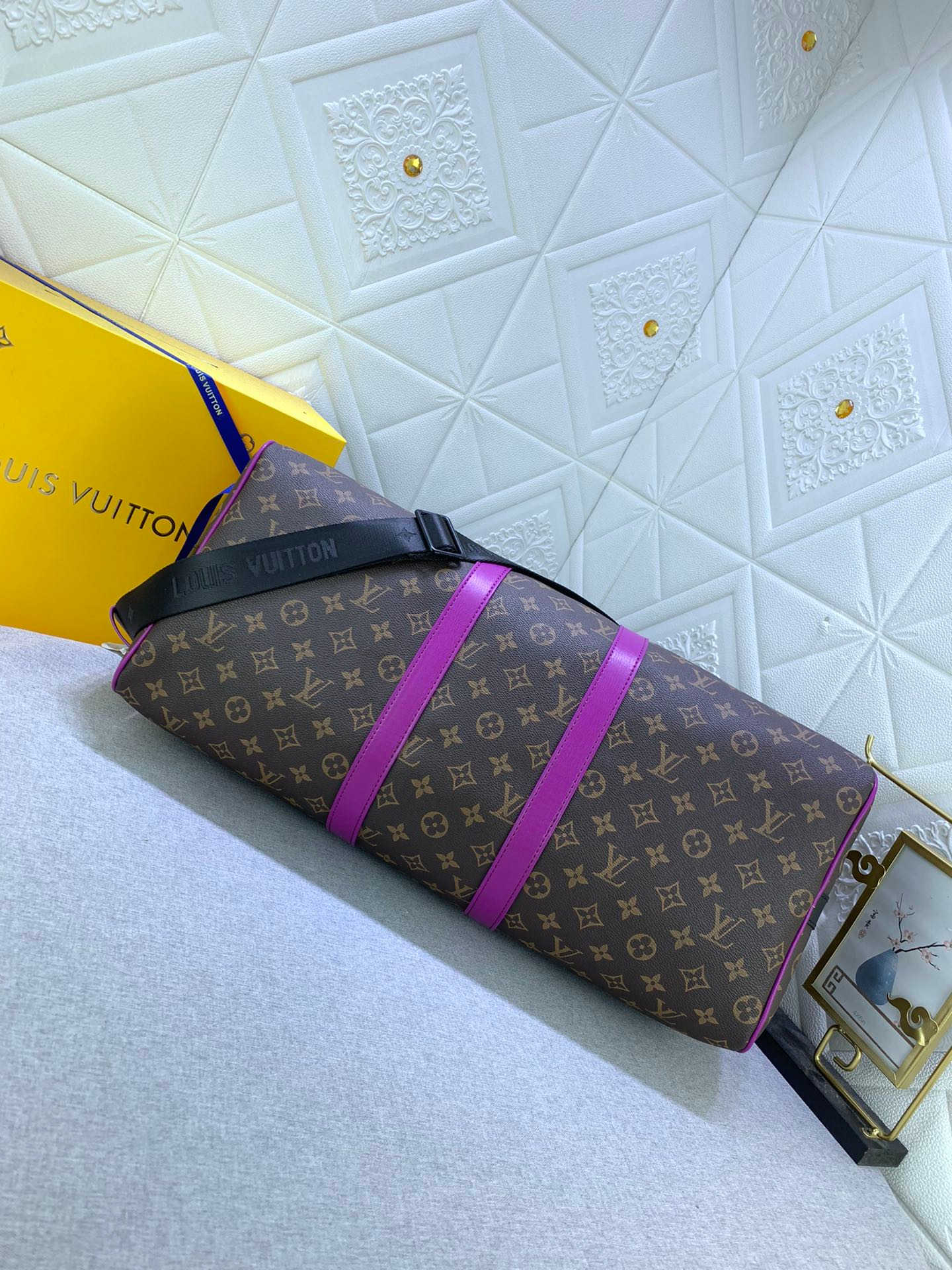 Louis Vuitton Keepall Bandoulire 50 Brown And Purple Line Macassar Canvasm46257