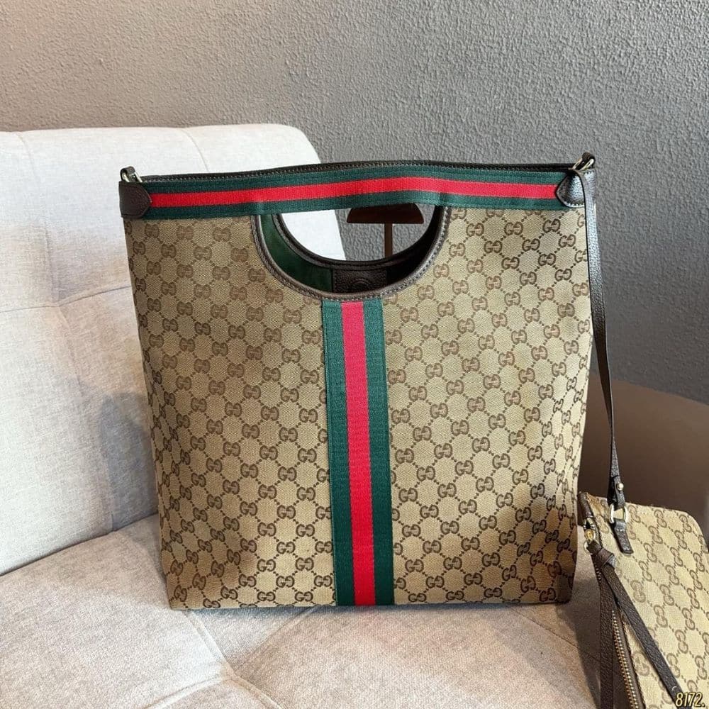Gucci Giglio Large Tote Bag Beige And Brown GG Canvas 36Cm 865452 FAFZE 9871