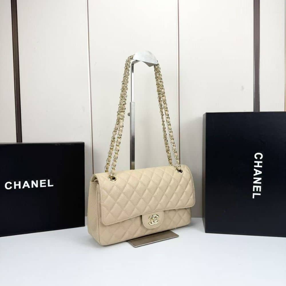 Chanel Classic Medium Double Flap Bag Beige 25cm A01113 Y04059 NZG77
