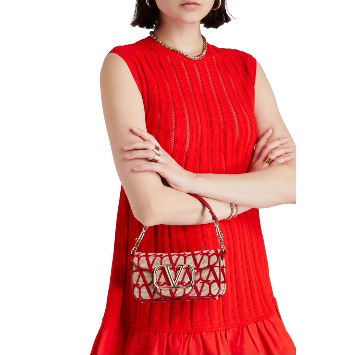 Valentino Garavani Locò Toile Iconographe Shoulder Bag Red 20Cm