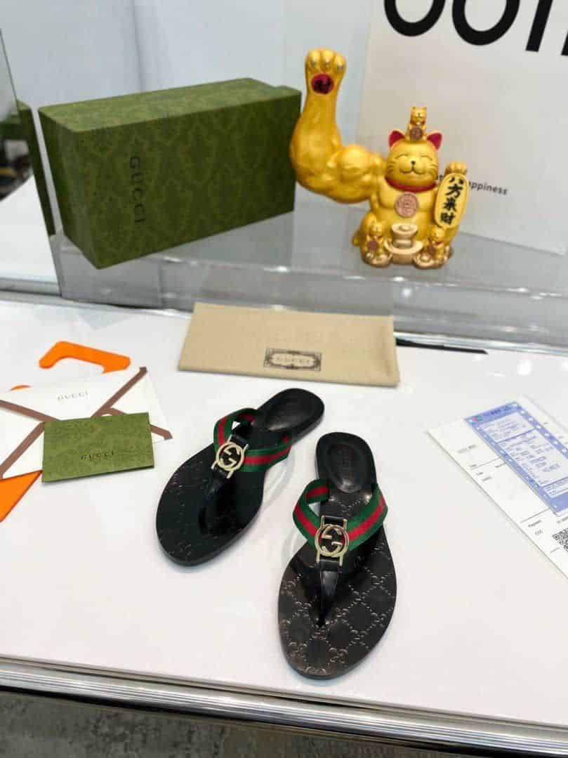 Gucci Double G Thong Leather Green And Red