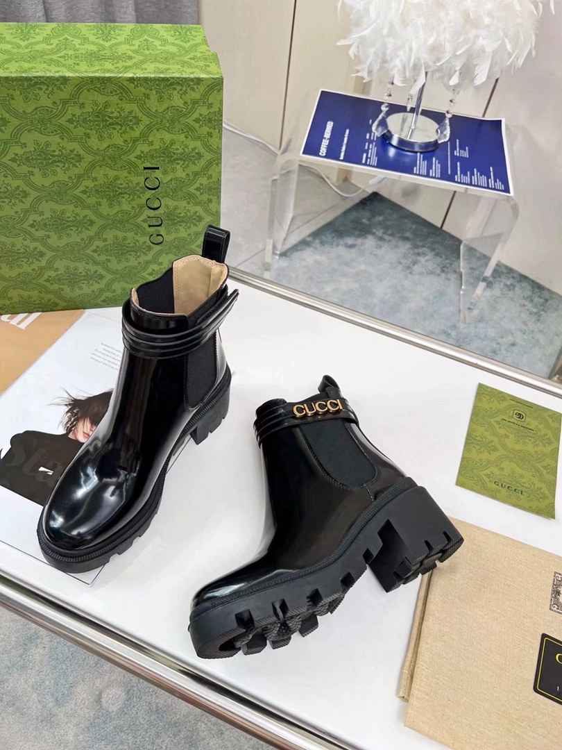 Gucci Mid Heel Boot With Logo Black? 734909 Aabk6 1000