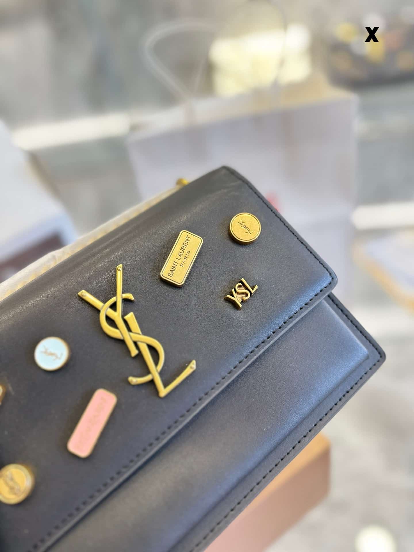 Saint Laurent Sunset Chain Bag In Smooth Leather With Sticker Black 22Cm