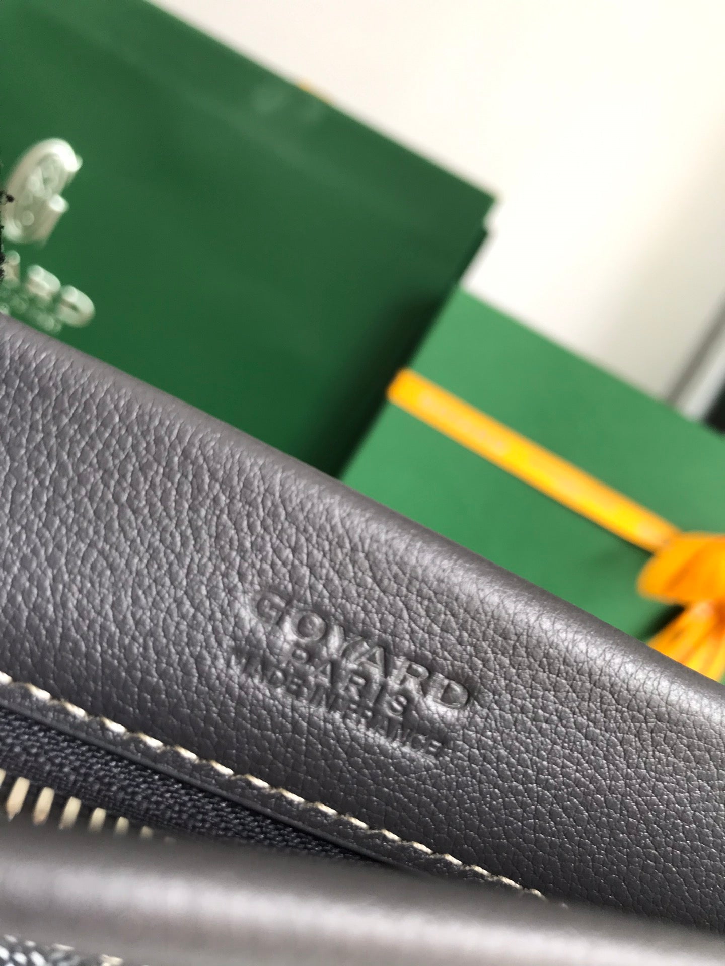 Goyard Conti Pouch 24 Cm Grey Black Lambskin And Goyardine Canvas