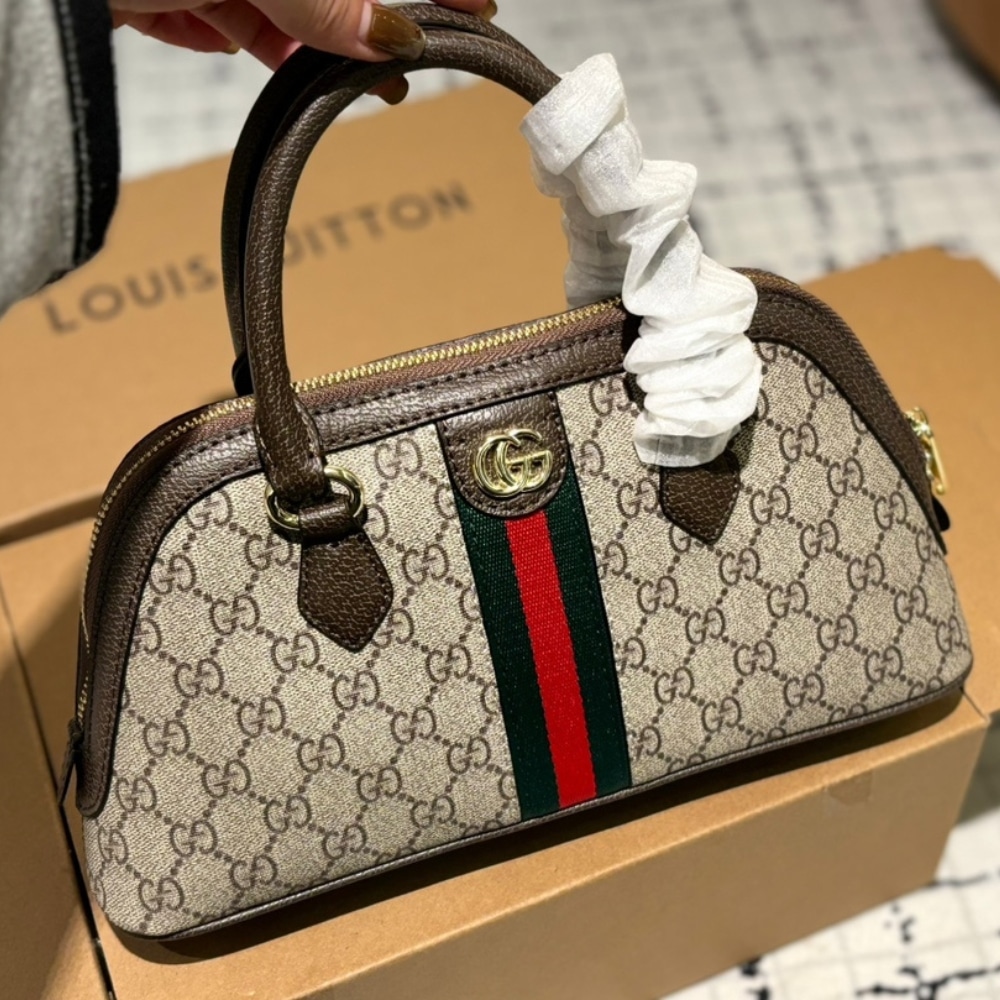 Gucci Ophidia Small Top Handle Bag Beige And Ebony 30Cm