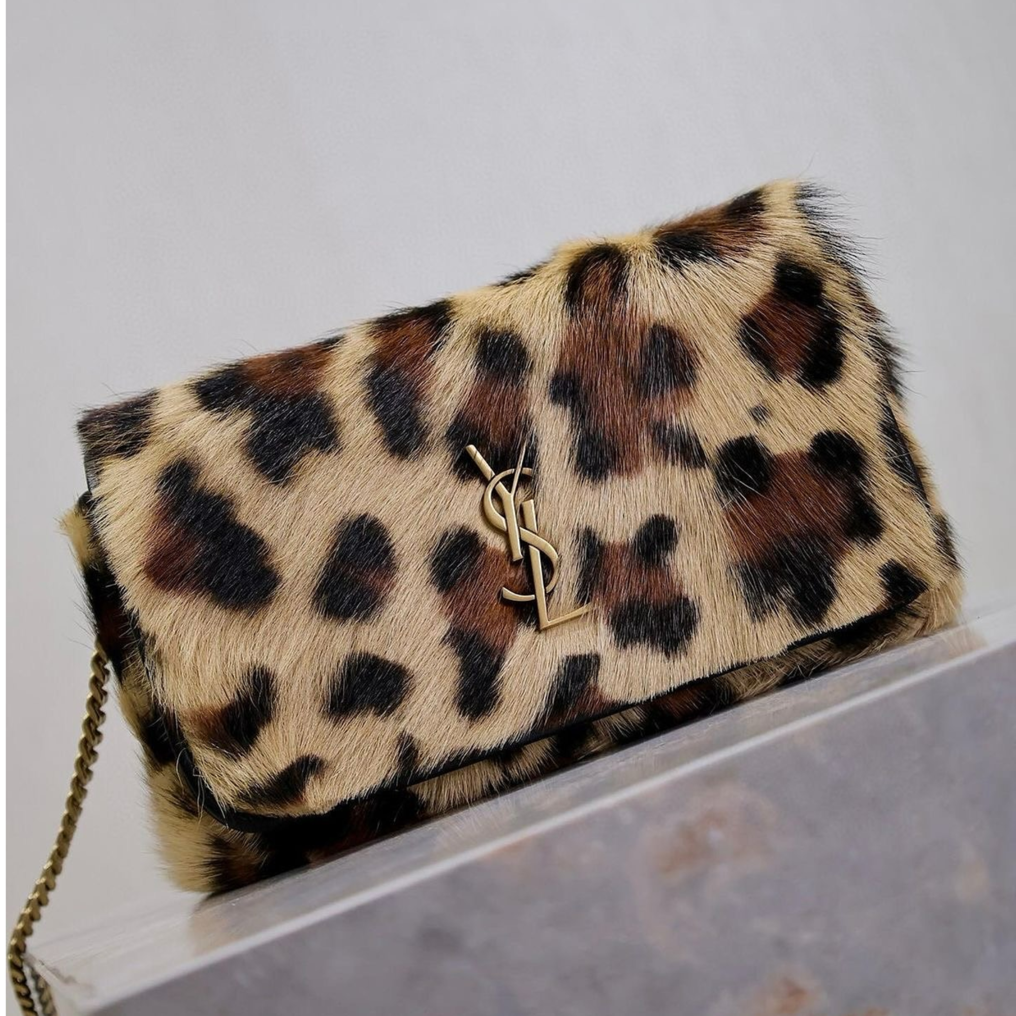 Saint Laurent Leopard Chain Bag 19cm