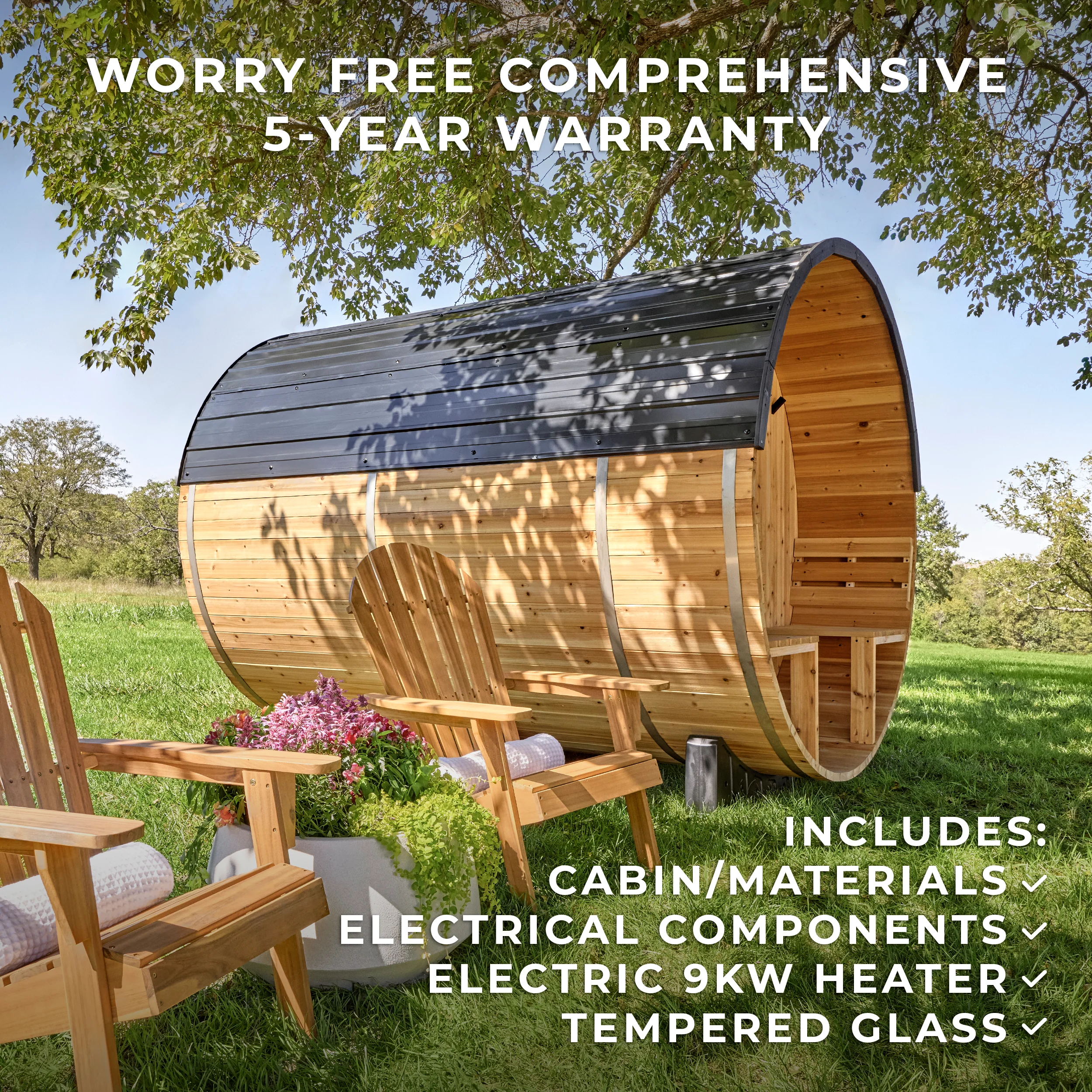 Paxton Outdoor Barrel Sauna with Porch �?4-6 Person