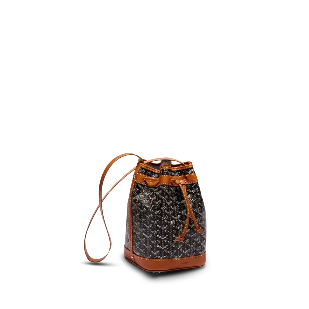Goyard Petit Flot Bucket Bag 22 Cm Black Goyardine Canvas And Tan Lambskin Trim