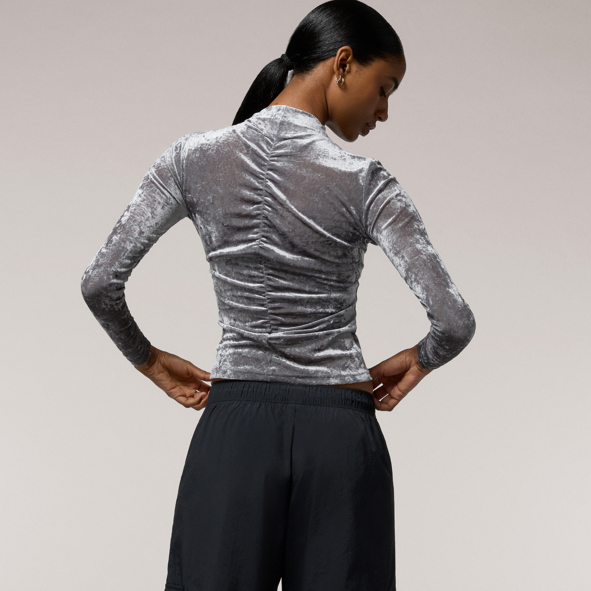 Cozi Ruched Mesh Top with Flocking