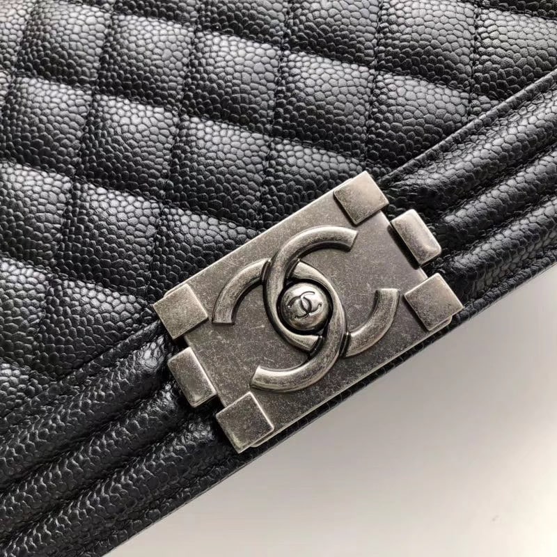 Chanel Boy Medium Handbag Sliver Hardware Black 25Cm A67086 Y09953 94305