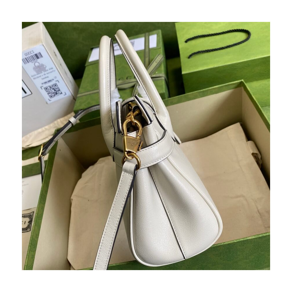 Gucci Small Top Handle Bag with Double G in White Leather
