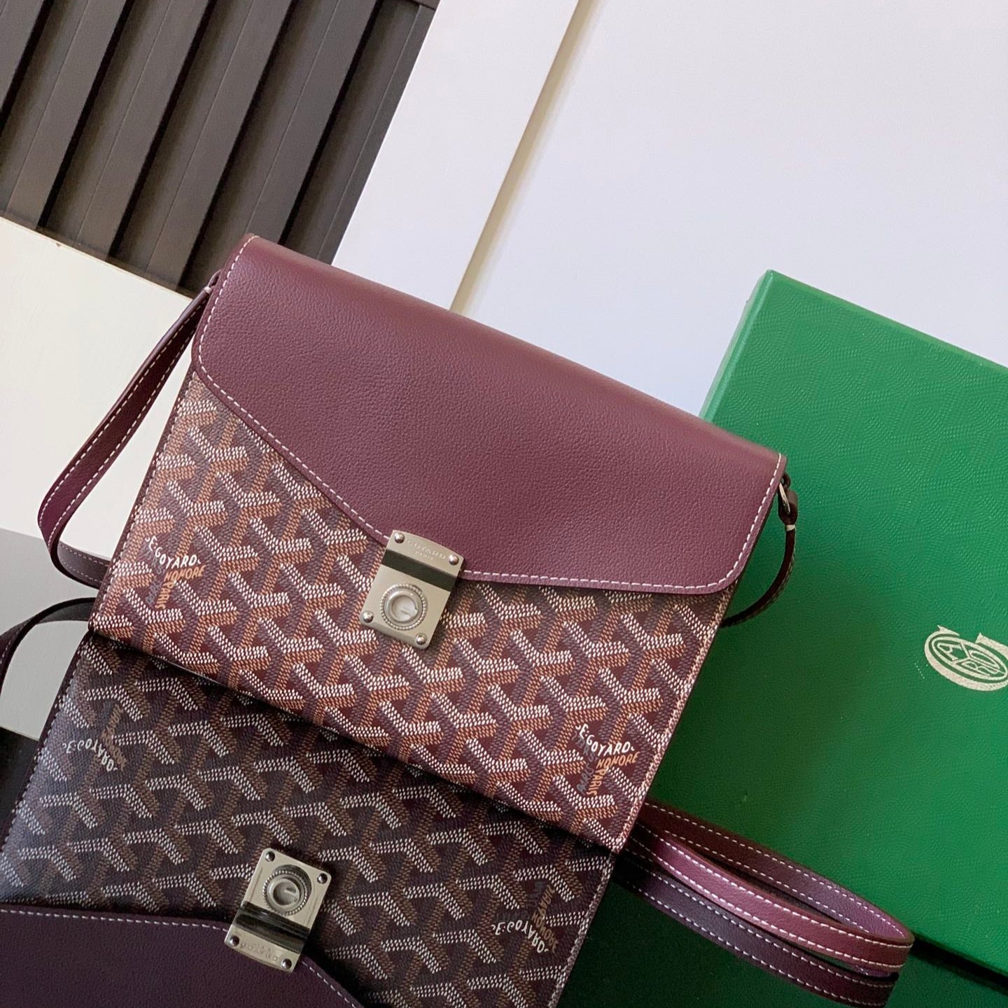 Goyard Chypre Wallet-Pouch 21 Cm Wine Red Goyardine Canvas And Calfskin