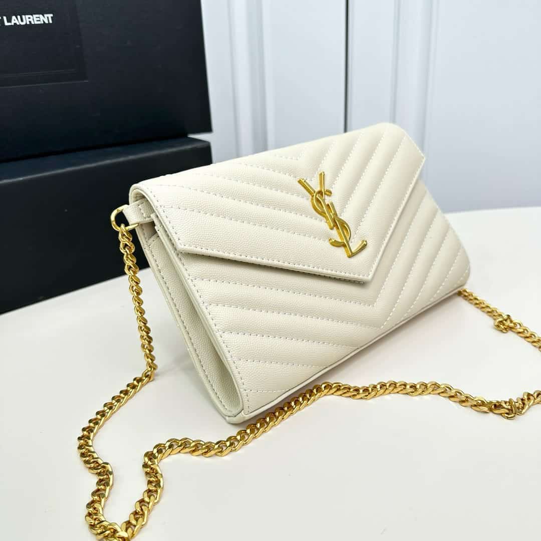 Saint Laurent Classic Cassandre Chain Wallet Bag White 24Cm