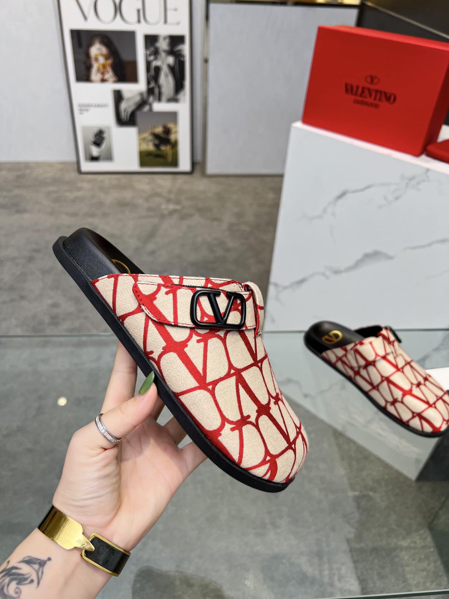 Valentino Garavani Toile Iconographe VLogo Clog Red