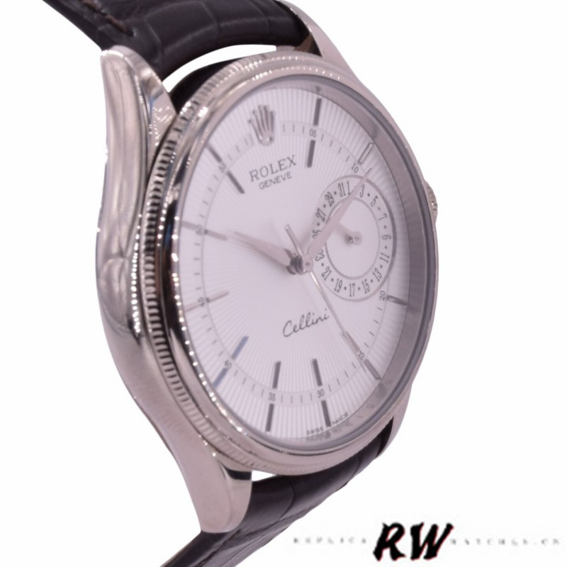 【Super Clone】Rolex Cellini Date 50519 Brown Leather Silver Dial 39mm Mens Replica Watch